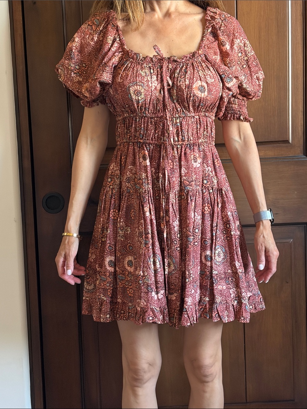 Ulla Johnson Rust Floral Puff-Sleeve Mini Dress